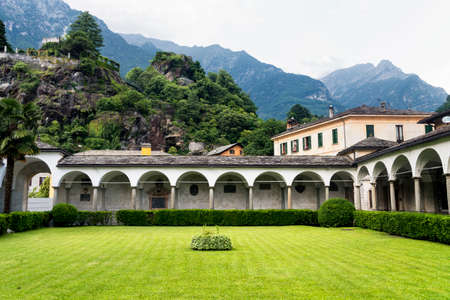 Chiavenna (Sondrio, Lombardy, Italy): cloister of the historic collegiata of San Lorenzoの写真素材