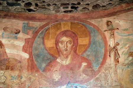 The archeological area of Castelseprio (Varese, Lombardy, Italy): ruins of a village destroyed in the 13th century. The church, mural paintings.のeditorial素材