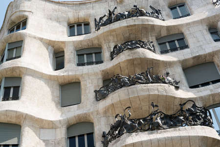 Barcelona (Catalunya, Spain): house Mila, or Pedrera, famous building by Gaudi along the Paseig de Graciaのeditorial素材