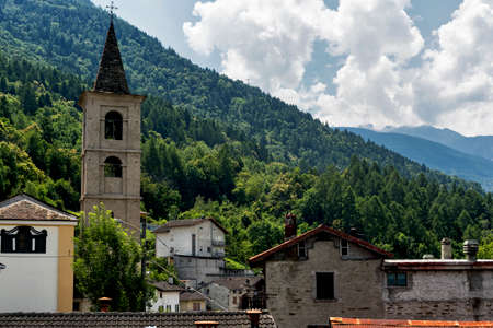 Village along the road to Passo Aprica (Sondrio, Lombardy, Italy) at summerの写真素材