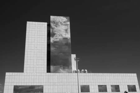 Barcelona (Catalunya, Spain): modern buildings near the Sants rail station. Black and whiteの写真素材