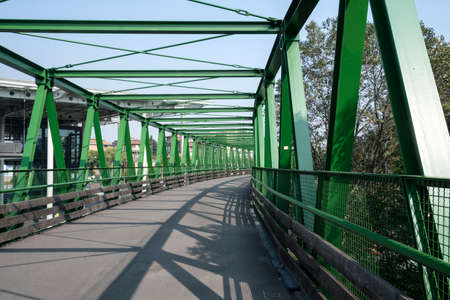 Milan (Lombardy, Italy): a path in the park known as Parco Nord in october. Bridge for pedestrian and bicycleの写真素材