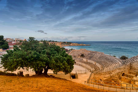Tarragona (Catalunya, Spain): ruins of the Roman amphiteater, on the Mediterranean coastの写真素材
