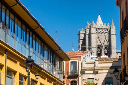 Avila (Castilla y Leon, Spain): belfry of the medieval cathedral and other historic buildingsの写真素材
