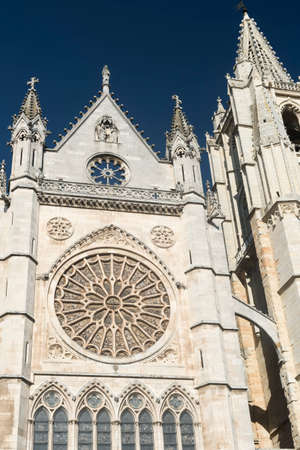 Leon (Castilla y Leon, Spain): exterior of the medieval cathedral, in gothic style: facadeの写真素材