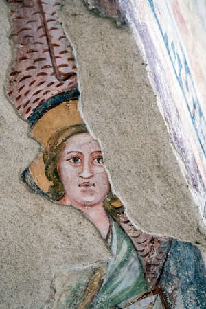 Agliate Brianza (Monza, Lombardy, Italy): interior of the medieval church of Saints Peter and Paul, built from the 11th century, Baptistery, medieval painting by anonymous artistのeditorial素材