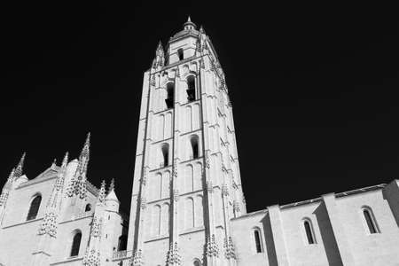 Segovia (Castilla y Leon, Spain): exterior of the medieval cathedral. Black and whiteの写真素材