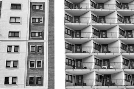 Barcelona (Catalunya, Spain): residential buildings in the Avinguda del Paral-lel. Black and whiteの写真素材