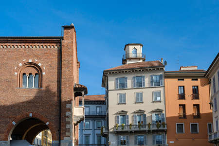 Monza (Brianza, Lombardy, Italy) :  the medieval Arengario, palace built in 13th century (1293) , and other historic buildings situated in Roma squareのeditorial素材