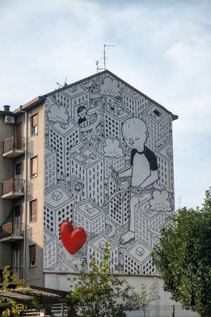 Milan (Lombardy, Italy): a big mural paintingのeditorial素材