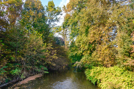 Monza (Brianza, Lombardy, Italy): the Lambro river in the park at fall (october)の写真素材