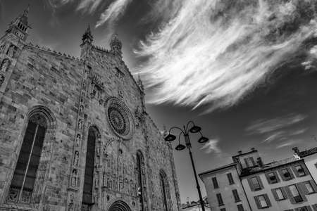 Como (Lombardy, Italy): exterior of the cathedral, built from the 13th century. Black and whiteの写真素材