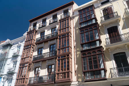 Valladolid (Castilla y Leon, Spain): historic buildings  with typical balconies and verandasのeditorial素材
