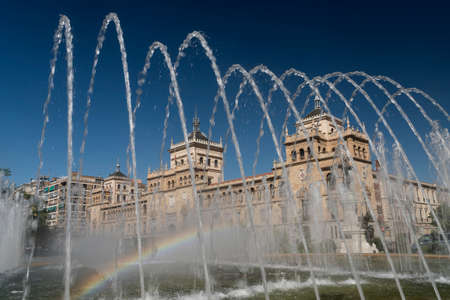 Valladolid (Castilla y Leon, Spain): fountain and palace in Plaza de Zorrillaのeditorial素材