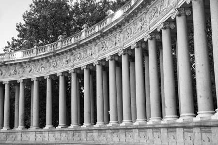 Madrid (Spain): the Park of Buen Retiro at evening. Palace colonnade. Black and whiteのeditorial素材