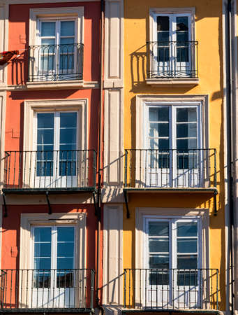 Burgos (Castilla y Leon, Spain): facade of historic building with balconiesの写真素材