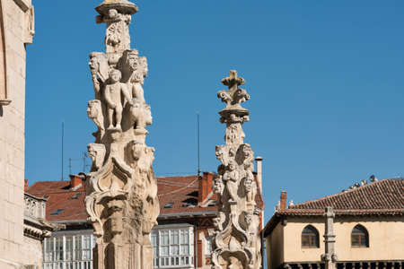 Burgos (Castilla y Leon, Spain): exterior of the medieval cathedral, in gothic style. Detail of statuesの写真素材