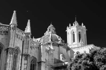 Tarragona (Catalunya, Spain): exterior of the gothic cathedral. Black and whiteの写真素材
