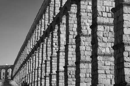 Segovia (Castilla y Leon, Spain): the Roman aqueduct. Black and whiteの写真素材