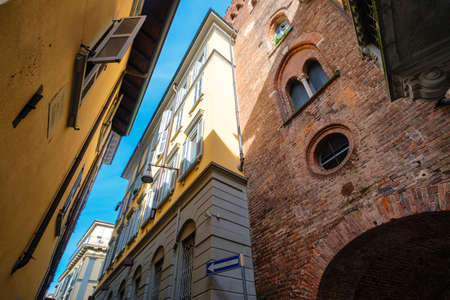 Monza (Brianza, Lombardy, Italy) :  the medieval tower of Teodolinda, built in 13th century and situated in via Lambroの写真素材