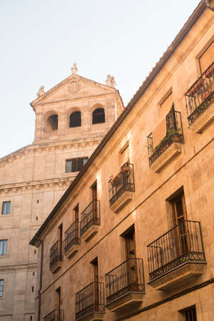 Salamanca (Castilla y Leon, Spain): historic buildings: along the Calle Melendez, a street in the ancient quarter of the cityの写真素材