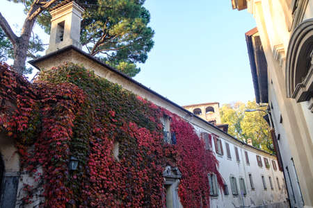 Albiate (Monza, Brianza, Lombardy, Italy): road of the old town, with Villa Airoldiの写真素材