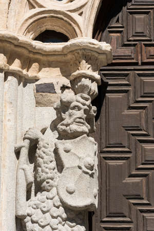 Avila (Castilla y Leon, Spain): exterior of the medieval cathedral, statueの写真素材