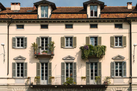 Varese (Lombardy, Italy): facade of historic palace in front of Palazzo Estenseの写真素材
