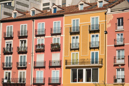 Burgos (Castilla y Leon, Spain): facade of historic building with balconies in the Plaza Mayorの写真素材