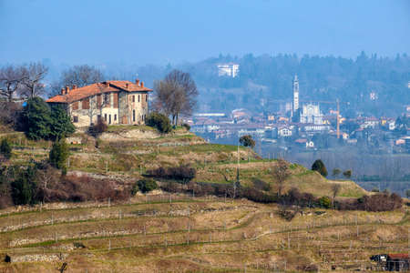 Winter landscape from the road to Montevecchia (Lecco, Brianza, Lombardy, Italy)の写真素材