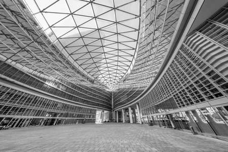 Palazzo Lombardia, modern building hosting the government of the Region: the glass ceiling of the courtのeditorial素材