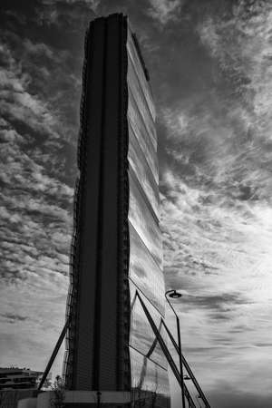 MILAN, ITALY - MARCH 26, 2017: Milan (Lombardy, Italy): the skyscraper known as Allianz Building in the new CItylife area (Tre Torri). Black and whiteのeditorial素材