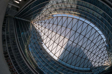 Palazzo Lombardia, modern building hosting the government of the Region: the glass ceiling of the courtのeditorial素材