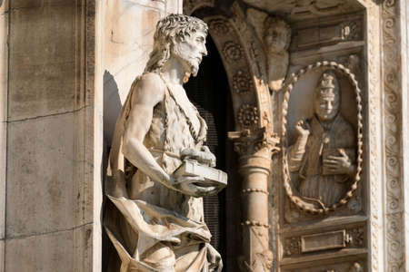 Facade of the historic Certosa di Pavia (Lombardy, Italy), medieval monument. Statueのeditorial素材