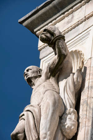 Facade of the historic Certosa di Pavia (Lombardy, Italy), medieval monument. Statueの写真素材