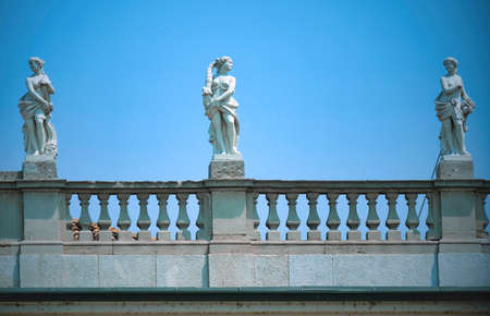 Cassano d'Adda (Milan, Lombardy, Italy): exterior of the historic Villa Borromeo, statuesのeditorial素材
