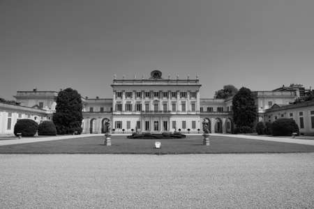 Cassano d'Adda (Milan, Lombardy, Italy): exterior of the historic Villa Borromeo and the park. Black and whiteのeditorial素材