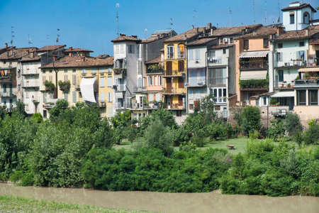 Parma (Emilia Romagna, Italy): facade of houses along the Parma torrentの写真素材
