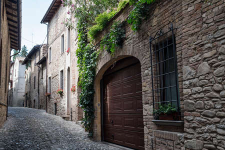 Castell'Arquato (Piacenza, Emilia Romagna, Italy), typical street of the historic cityの写真素材