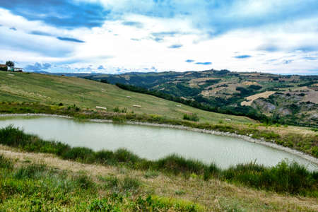 Summer landscape along the road from Marano sul Panaro and Guiglia (Modena, Emilia Romagna, Italy)の写真素材