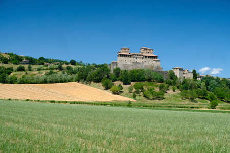 The medieval castle of Torrechiara (Parma, Emilia Romagna, Italy) at summerのeditorial素材