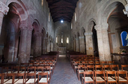 Castell'Arquato (Piacenza, Emilia Romagna, Italy), interior of the historic Santa Maria churchのeditorial素材