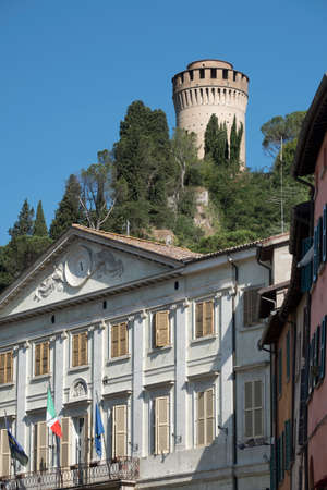 Brisighella (Ravenna, Emilia Romagna, Italy): historic buildings in the Guglielmo Marconi square