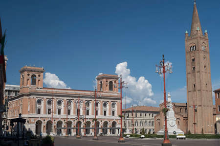 Forli (Emilia Romagna, Italy): the Aurelio Saffi square with church of San Mercuriale and other...