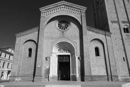 Forli (Emilia Romagna, Italy): the church of San Mercuriale in Aurelio Saffi square. Black and whiteの写真素材