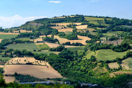 Country landscape  in Romagna (Italy) from Sogliano al Rubicone at summer.の写真素材