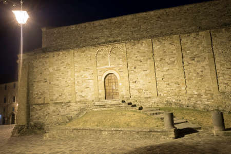 Sunset at San Leo (Forli Cesena, Emilia Romagna, Italy): the historic town at evening, churchの写真素材