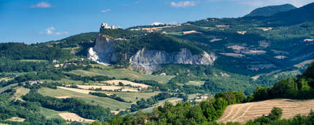 Country landscape  in Romagna (Italy) along the road from Sogliano al Rubicone to Secchiano at...