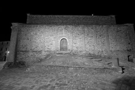 Sunset at San Leo (Forli Cesena, Emilia Romagna, Italy): the historic town at evening, church. Black and whiteのeditorial素材