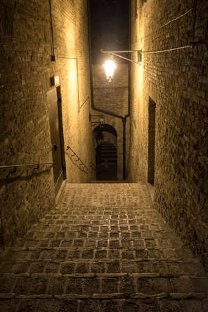 Corinaldo (Ancona, Marches, Italy): the historic town at eveningの写真素材